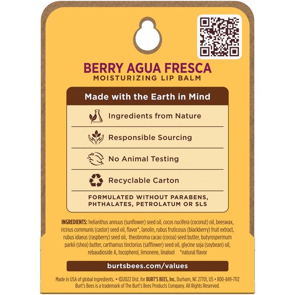 Burt's Bees Moisturizing Lip Balm, Berry Agua Fresca, 0.15 OZ
