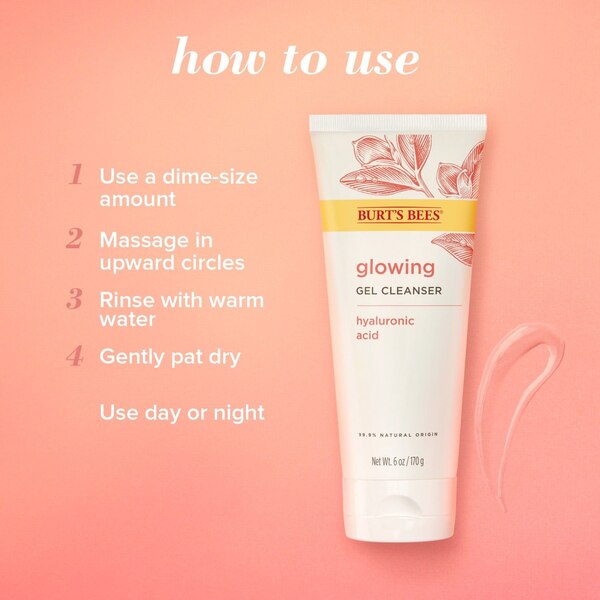 Burt's Bees Truly Glowing Refreshing Gel Cleanser with Naturally Derived Hyaluronic Acid, 6 OZ
