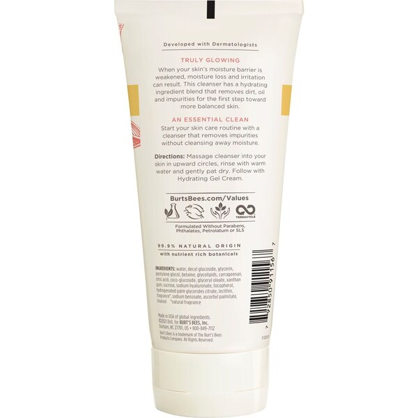 Burt's Bees Truly Glowing Refreshing Gel Cleanser with Naturally Derived Hyaluronic Acid, 6 OZ