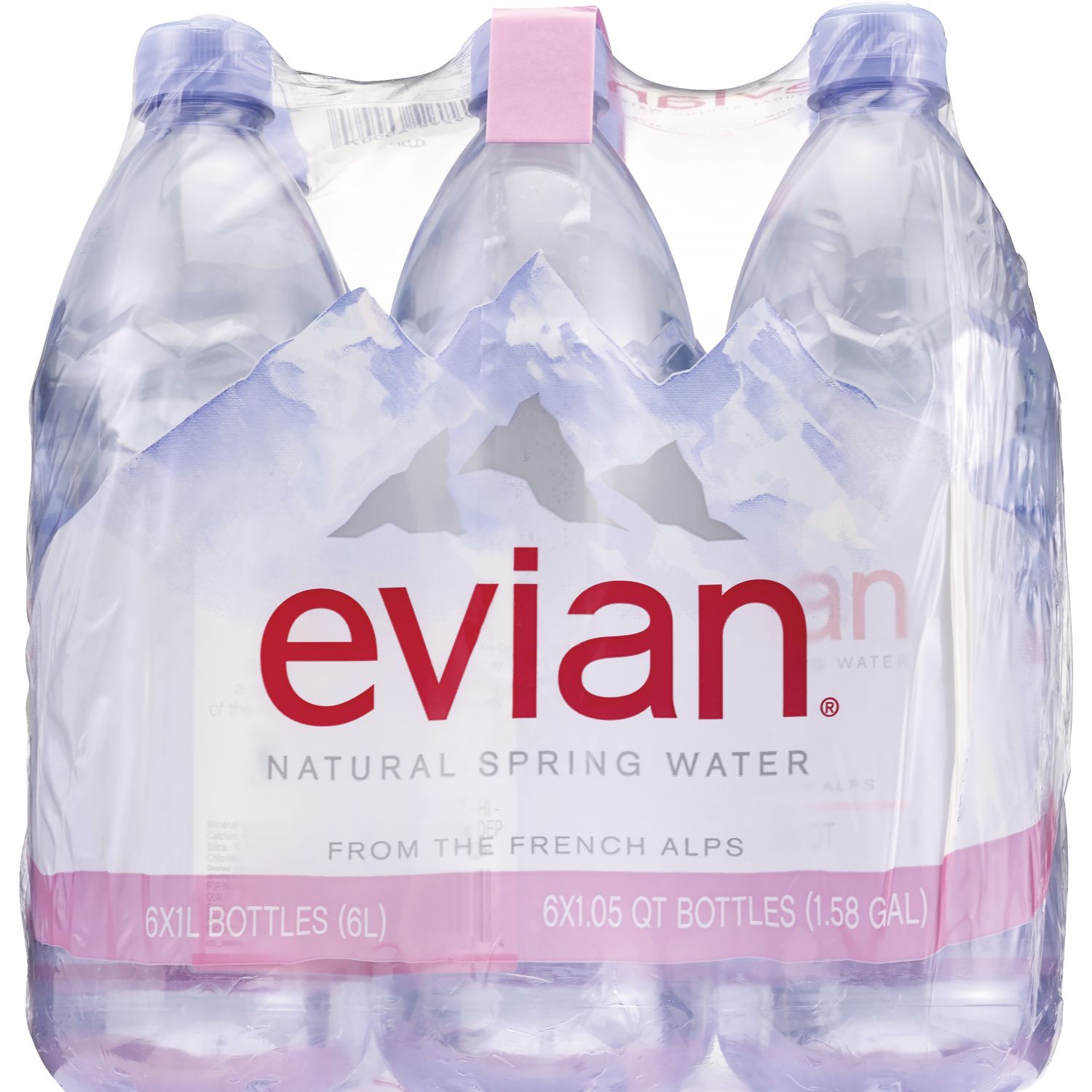 Evian, Drinking Spring Water Bottles, 6 ct, 1 L