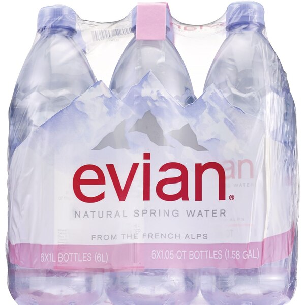 Evian, Drinking Spring Water Bottles, 6 ct, 1 L