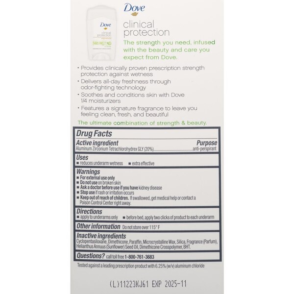 Dove Clinical Protection 48-Hour Antiperspirant Stick, Cool Essentials, 1.7 OZ
