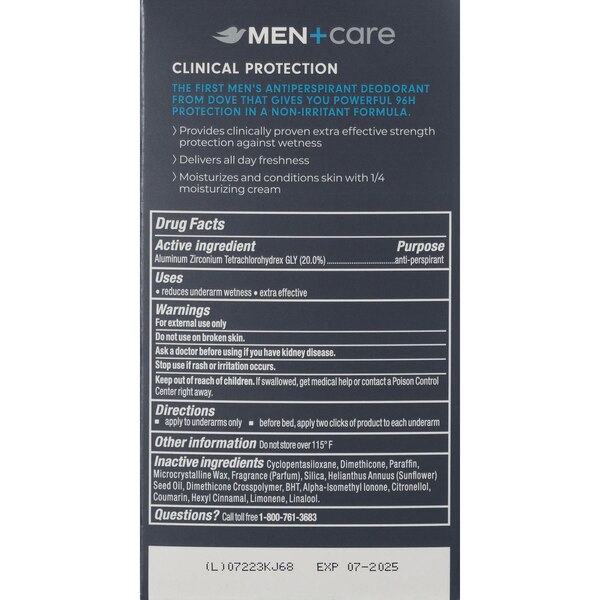 Dove Men+Care Ultimate 96-Hour Clinical Protection Antiperspirant Stick, Clean Comfort, 1.7 OZ