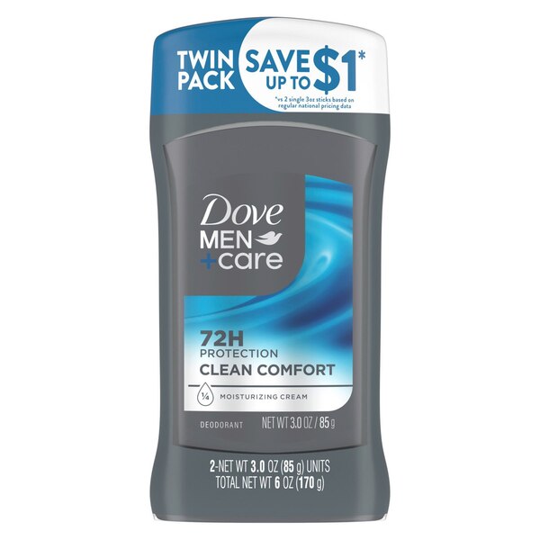 Dove Men+Care Aluminum Free 72-Hour Deodorant Stick, Clean Comfort, 3 OZ