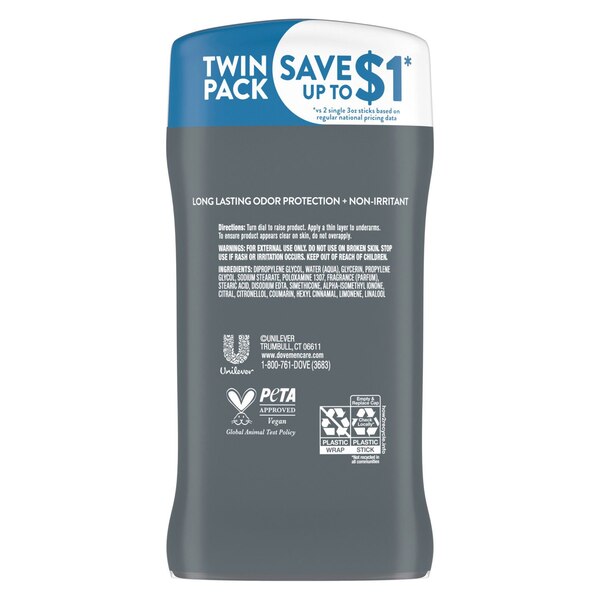 Dove Men+Care Aluminum Free 72-Hour Deodorant Stick, Clean Comfort, 3 OZ