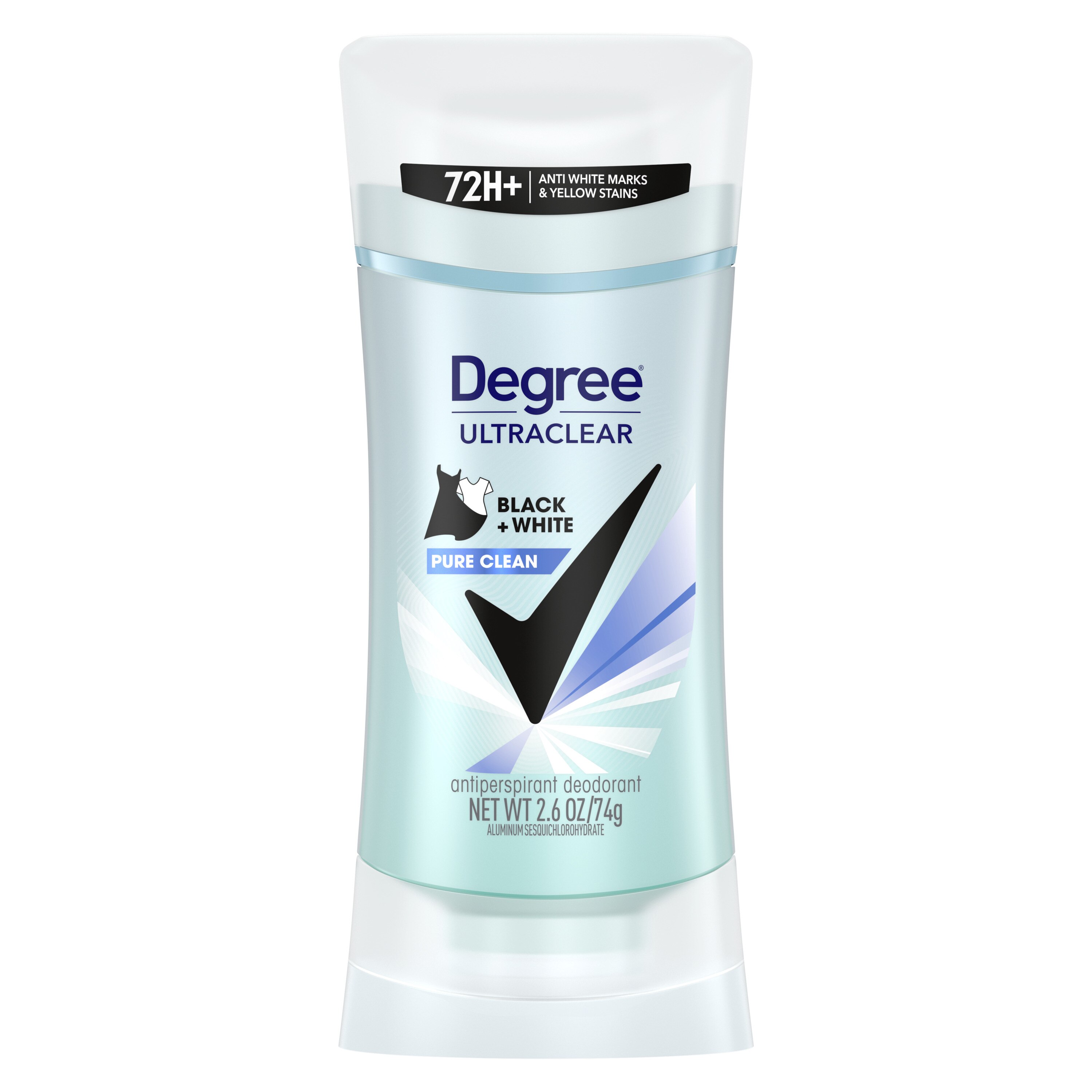 Degree Antiperspirant & Deodorant Stick 72-Hour Ultraclear Black + White, Pure Clean, 2.6 OZ