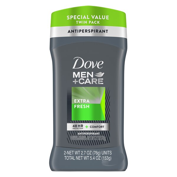 Dove Men+Care 48-Hour Antiperspirant Stick, Extra Fresh, 2.7 OZ, 2 Pack