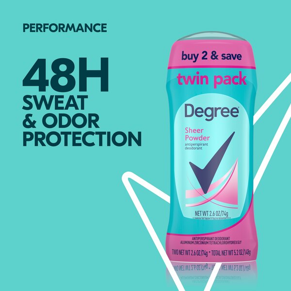 Degree 48-Hour Antiperspirant & Deodorant Stick, Sheer Powder, 2.6 OZ, 2 Pack