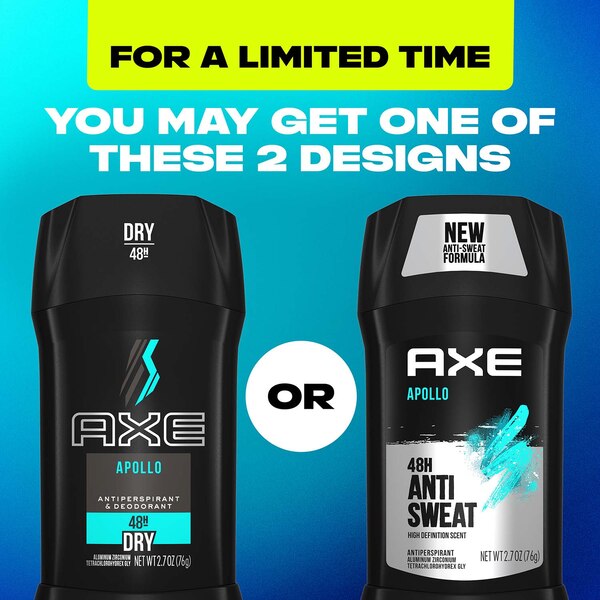 AXE 48-Hour Anti Sweat Antiperspirant & Deodorant Stick, Apollo, 2.7 OZ