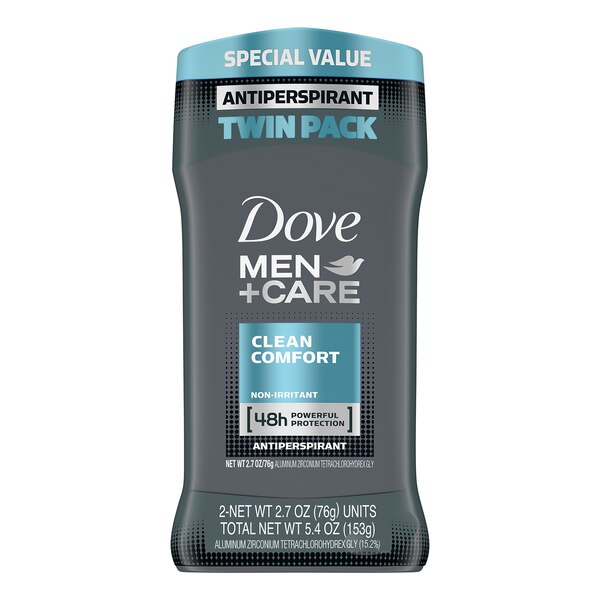 Dove Men+Care 48-Hour Antiperspirant Stick, Clean Comfort, 2.7 OZ, 2 Pack