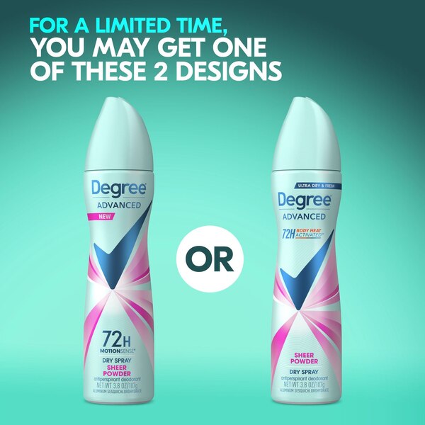 Degree Advanced 72-Hour Antiperspirant & Deodorant Dry Spray, Sheer Powder, 3.8 OZ