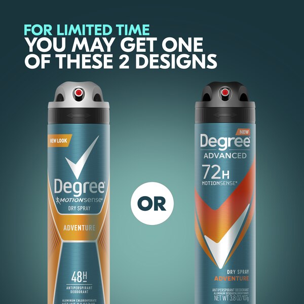 Degree Advanced 72-Hours Antiperspirant & Deodorant Dry Spray, Adventure, 3.8 OZ