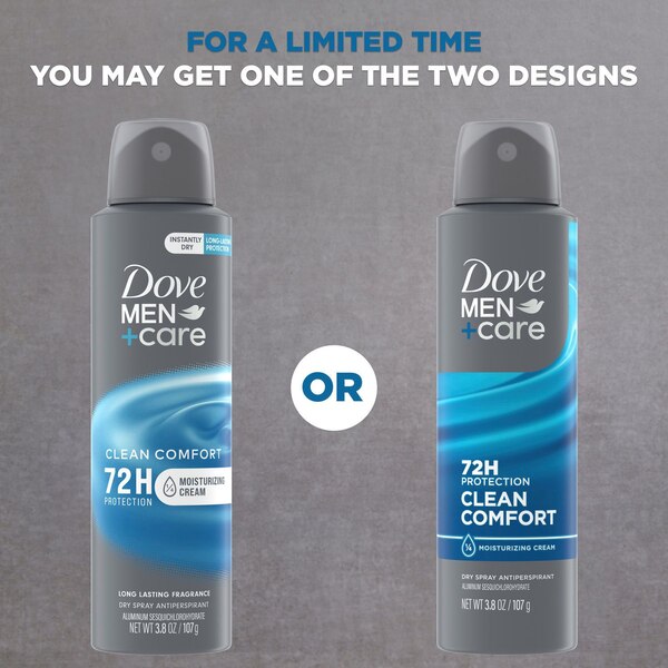 Dove Men+Care 72-Hour Moisturizing Cream Antiperspirant Dry Spray, Clean Comfort, 3.8 OZ