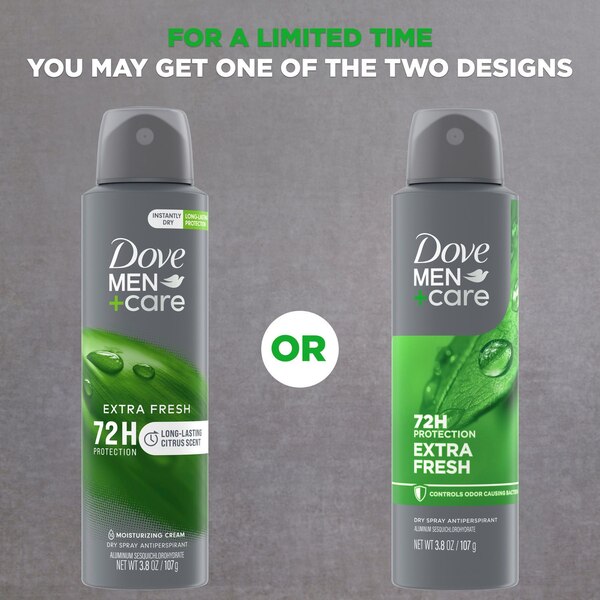 Dove Men+Care 72-Hour Moisturizing Cream Antiperspirant Dry Spray, Extra Fresh, 3.8 OZ