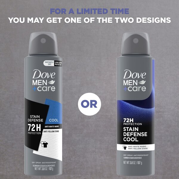 Dove Men+Care 72-Hour Antiperspirant Stain Defense Dry Spray, Cool, 3.8 OZ