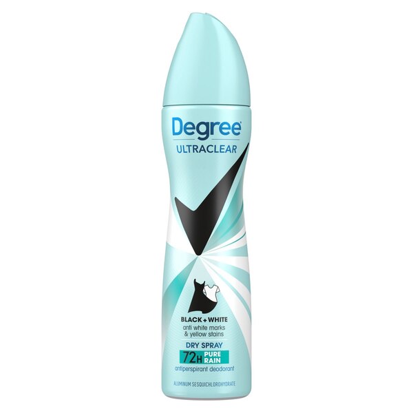 Degree Ultraclear 72-Hour Black + White Antiperspirant & Deodorant Dry Spray, Pure Rain, 3.8 OZ 