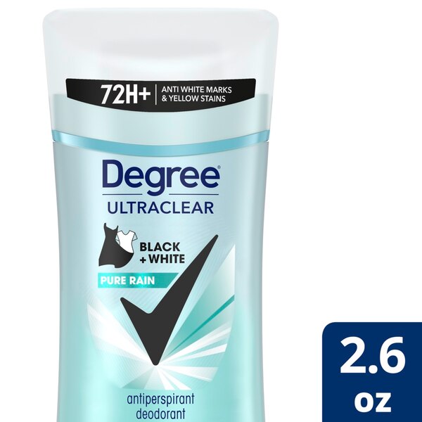 Degree Ultraclear 72-Hour Black+White Antiperspirant & Deodorant Stick, Pure Rain, 2.6 OZ
