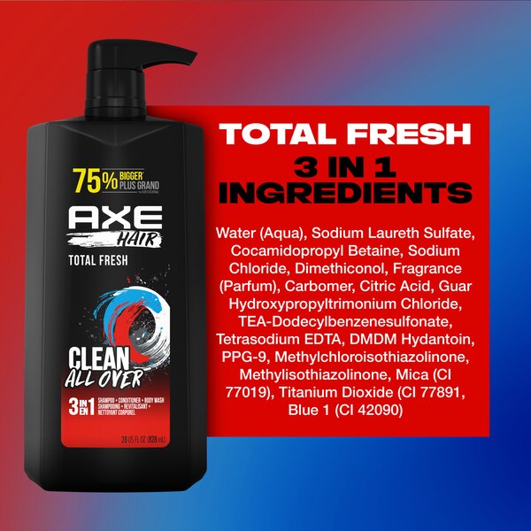 AXE 3-in-1 Shampoo Conditioner & Body Wash, Total Fresh, 28 OZ