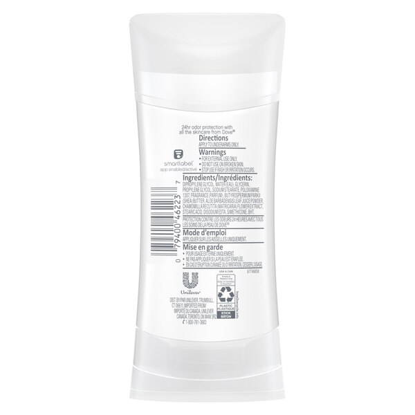 Dove 0% Aluminum Deodorant Stick, Coconut & Pink Jasmine, 2.6 OZ