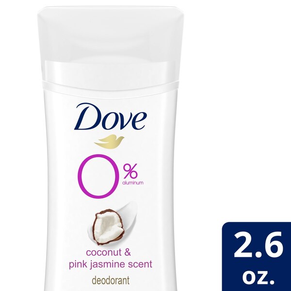 Dove 0% Aluminum Deodorant Stick, Coconut & Pink Jasmine, 2.6 OZ