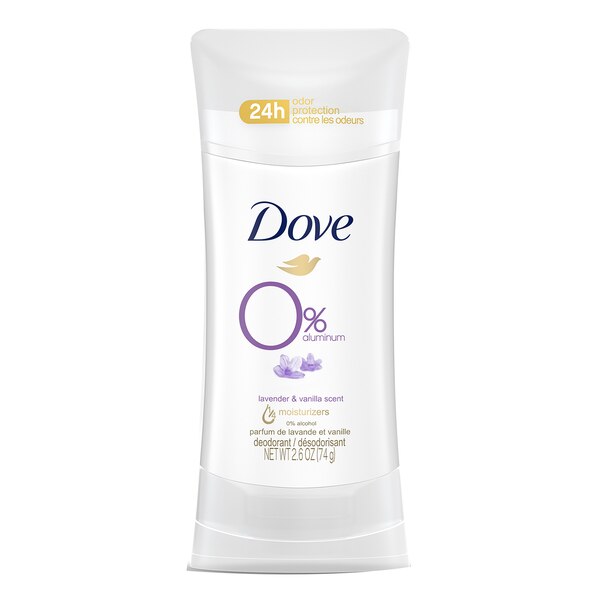Dove 0% Aluminum 24-hour Deodorant Stick, Lavender & Vanilla, 2.6 OZ