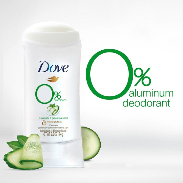 Dove Aluminum-Free Deodorant Stick, Cucumber & Green Tea, 2.6 OZ, 2 Pack