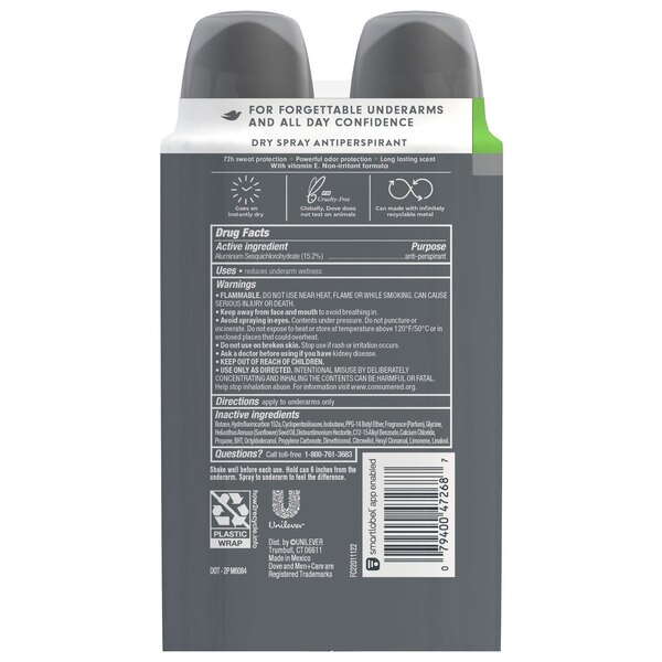 Dove Men+Care Antiperspirant Dry Spray, Extra Fresh, 3.8 OZ, 2 CT