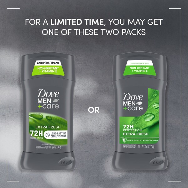 Dove Men+Care 72-Hour Antiperspirant Stick, Extra Fresh, 2.7 OZ