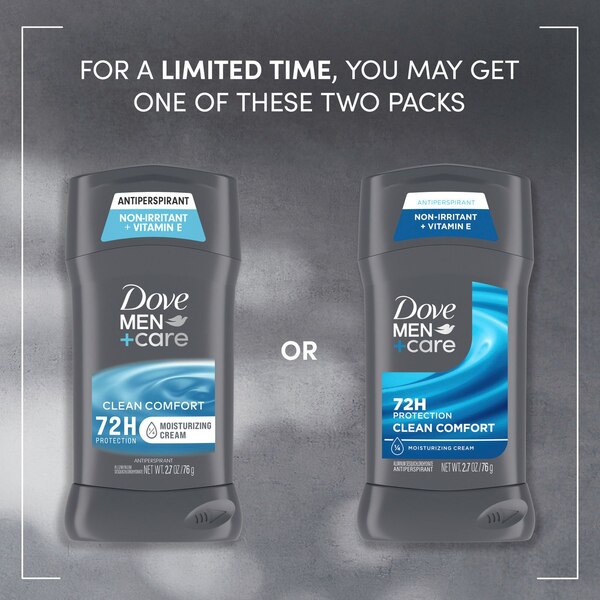 Dove Men+Care 72-Hour Moisturizing Cream Antiperspirant Stick, Clean Comfort, 2.7 oz
