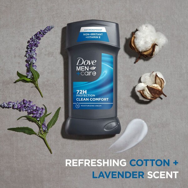 Dove Men+Care 72-Hour Moisturizing Cream Antiperspirant Stick, Clean Comfort, 2.7 oz