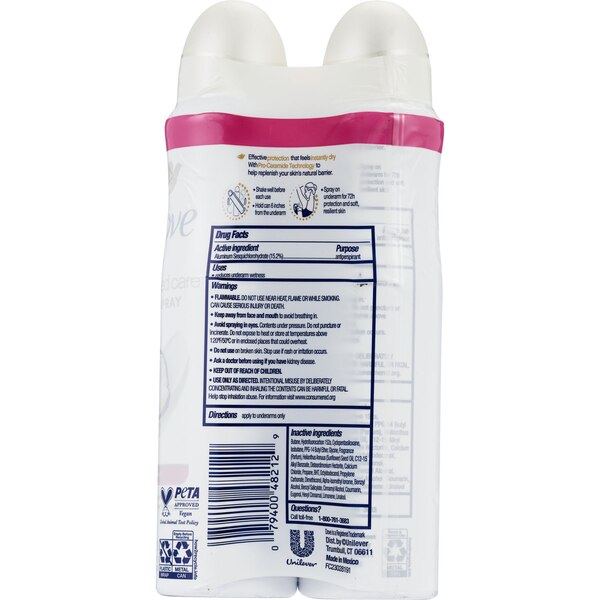 Dove Advanced Care Antiperspirant Spray, Caring Coconut, Twin Pack, 3.8 OZ