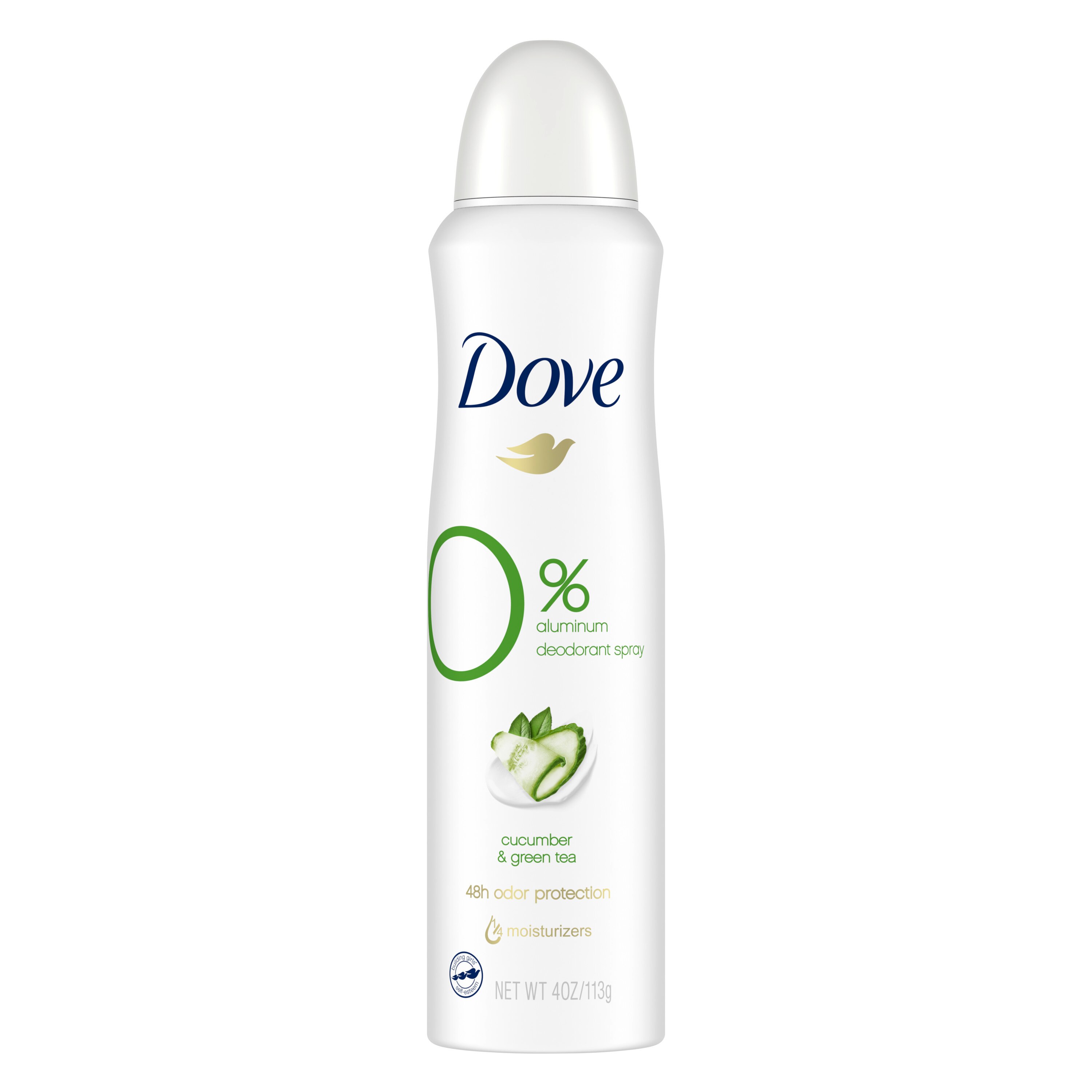 Dove Deodorant Spray 0% Aluminum 48-Hour, Cucumber & Green Tea, 4 OZ