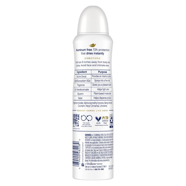 Dove 0% Aluminum 48-Hour Deodorant Spray, Cucumber & Green Tea, 4 OZ