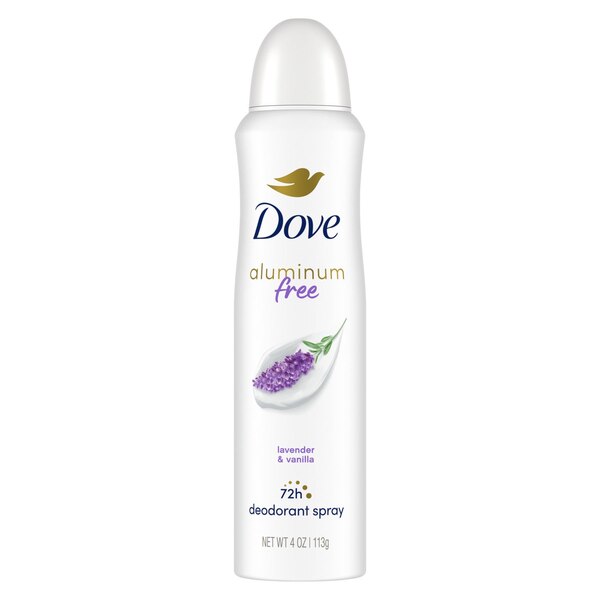 Dove 0% Aluminum 48-Hour Deodorant Dry Spray, Lavender & Vanilla, 4 OZ