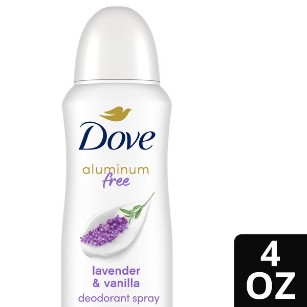 Dove 0% Aluminum 48-Hour Deodorant Dry Spray, Lavender & Vanilla, 4 OZ