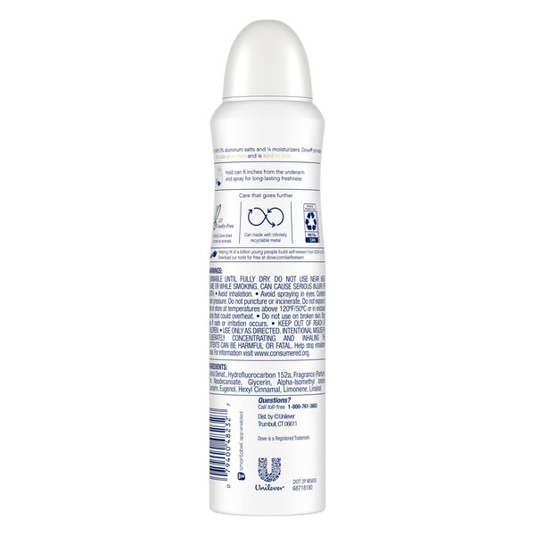 Dove 0% Aluminum 48-Hour Deodorant Spray, Coconut & Pink Jasmine, 4 OZ