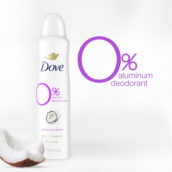 Dove 0% Aluminum 48-Hour Deodorant Spray, Coconut & Pink Jasmine, 4 OZ