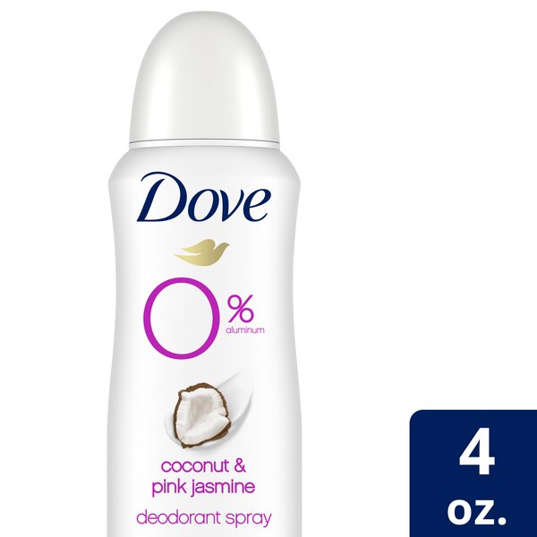 Dove 0% Aluminum 48-Hour Deodorant Spray, Coconut & Pink Jasmine, 4 OZ