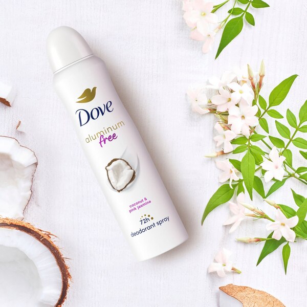Dove 0% Aluminum 48-Hour Deodorant Spray, Coconut & Pink Jasmine, 4 OZ
