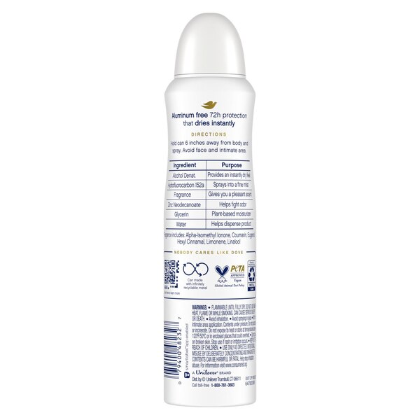 Dove 0% Aluminum 48-Hour Deodorant Spray, Coconut & Pink Jasmine, 4 OZ