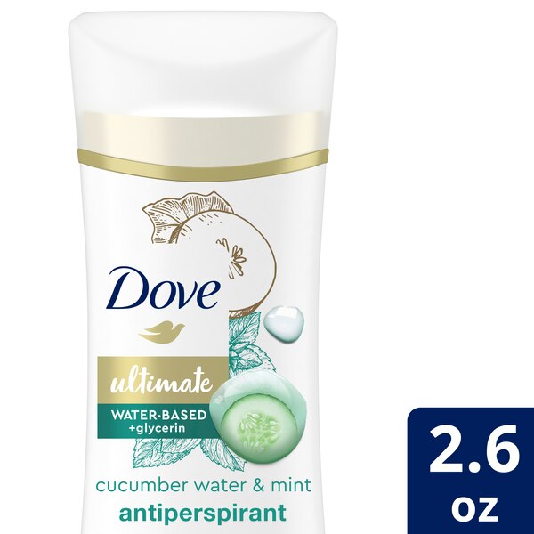 Dove Ultimate 48-Hour Water-Based + Glycerin Antiperspirant & Deodorant Stick, Cucumber Water & Mint