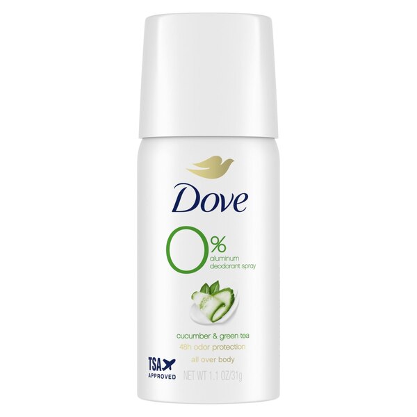 Dove 0% Aluminum Travel Size Deodorant Spray, Cucumber 