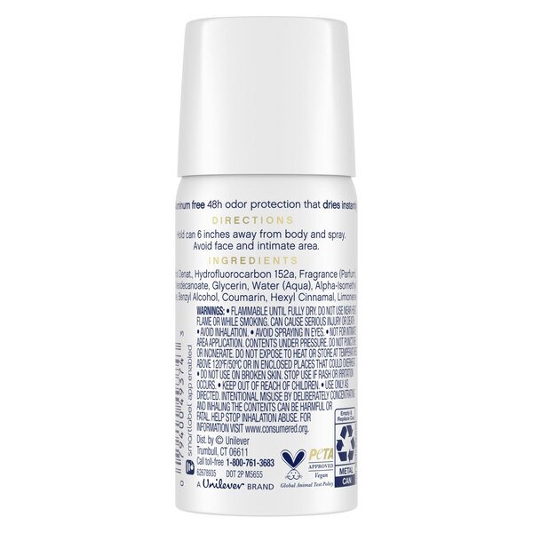 Dove 0% Aluminum Travel Size Deodorant Spray, Cucumber 