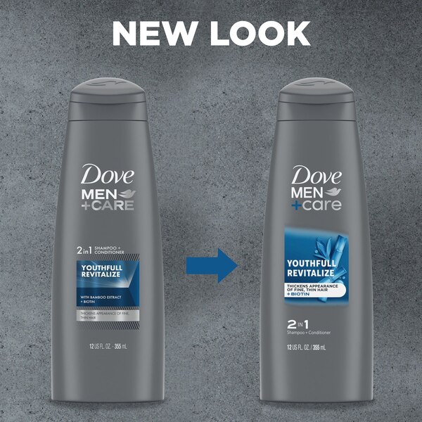 Dove Men+Care Youthfull Revitalize 2-in-1 Thickening Shampoo and Conditioner, 12 OZ