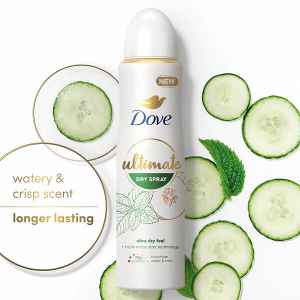 Dove Ultimate 72-Hour Antiperspirant & Deodorant Dry Spray, Cucumber Water & Mint