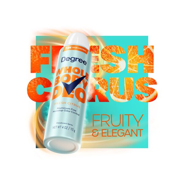 Degree Whole Body Deodorant Spray, Fresh Citrus, 4 OZ