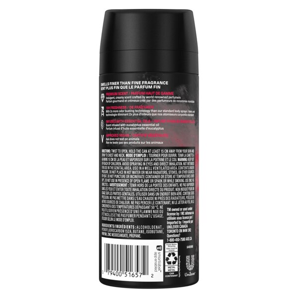 AXE 72-Hour Premium Deodorant Body Spray, Cherry Spritz, 4 OZ