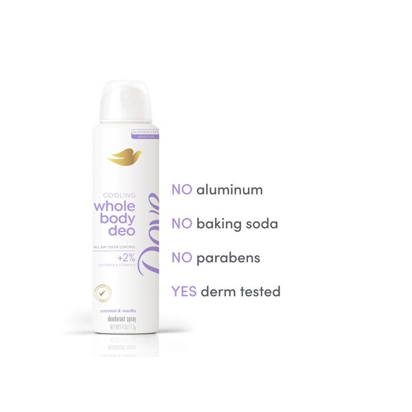 Dove Cooling Whole Body Deodorant Spray, Coconut & Vanilla, 4 OZ