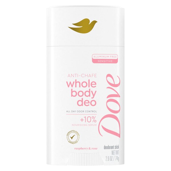 Dove Whole Body Deodorant Stick, Raspberry & Rose, 2.6 OZ