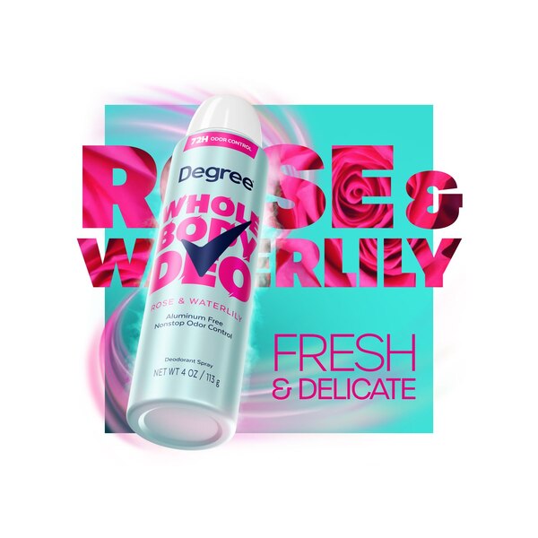 Degree Whole Body Deodorant Spray, Rose & Waterlily, 4 OZ
